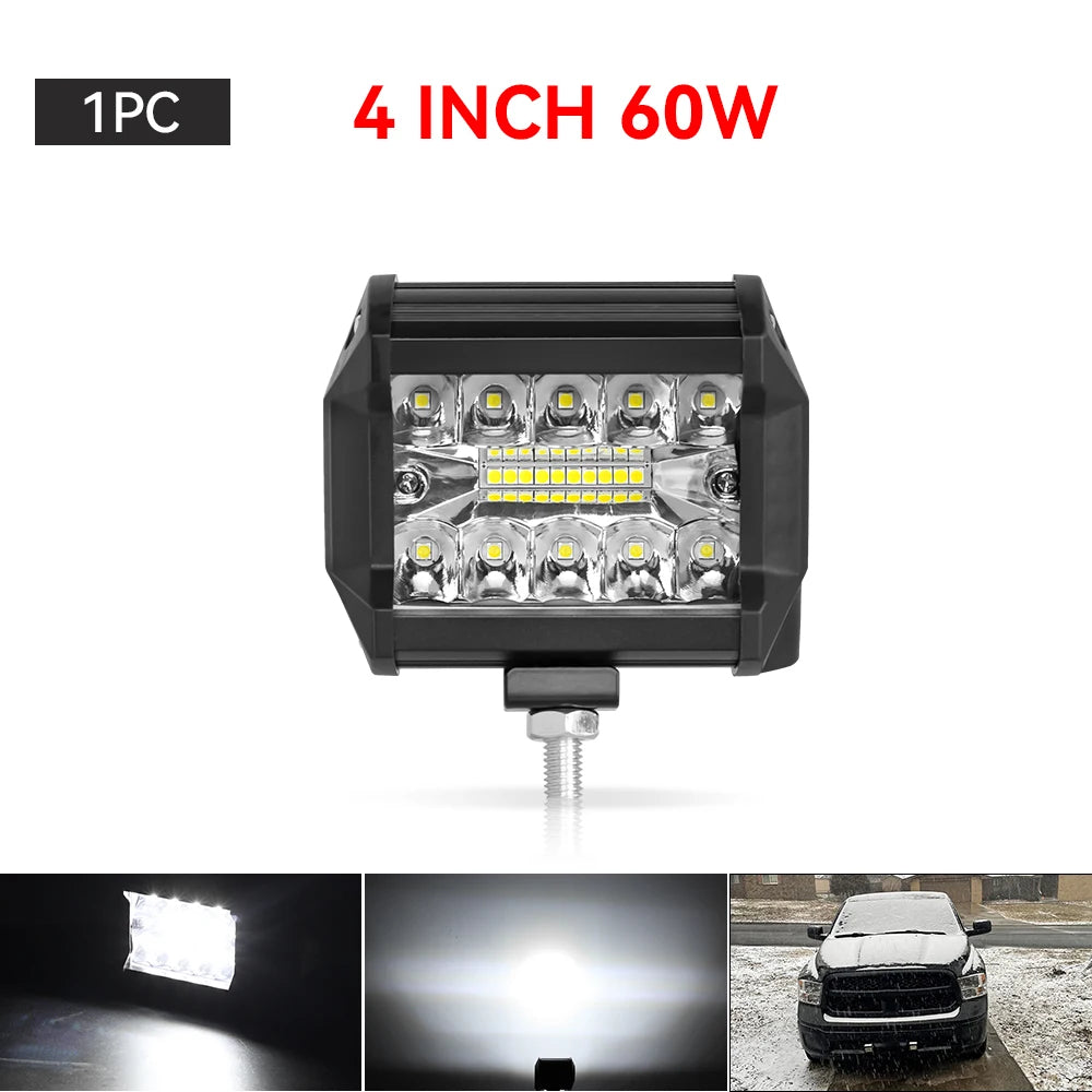 Barras de luz Led todoterreno combinadas de 4/ 7 pulgadas y 120W, haz de inundación para trabajo, conducción, barco todoterreno, coche, Tractor, camión, 4x4, SUV, ATV, 12V, 24V