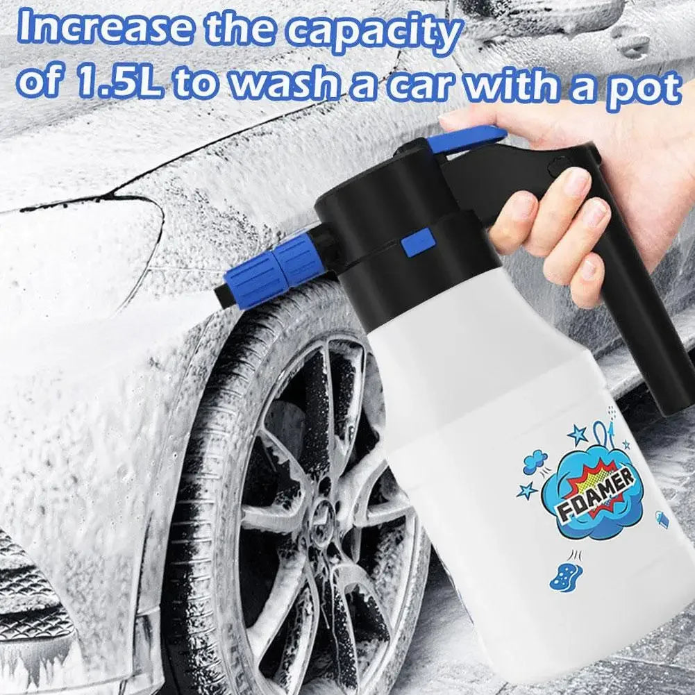 Pulverizador eléctrico de espuma para nieve de 1,5 l, lanza a presión recargable por USB, regadera para limpieza de ventanas de coche, detalles exteriores