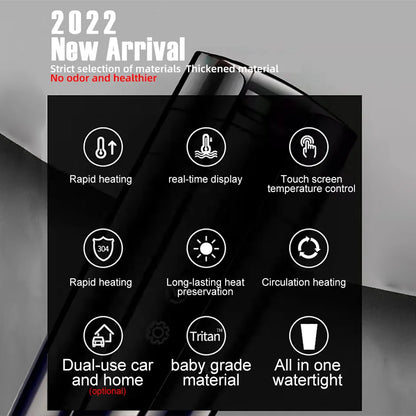 Taza calefactora para coche de 12V y 24V, hervidor eléctrico de acero inoxidable, Control inteligente de temperatura, pantalla LCD táctil, calentador de tazas de café de viaje