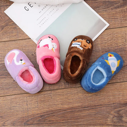 Zapatos cálidos de invierno para niños con bordado de dibujos animados, zapatos de algodón con estampado de coche para niños y niñas, zapatos de interior para el hogar