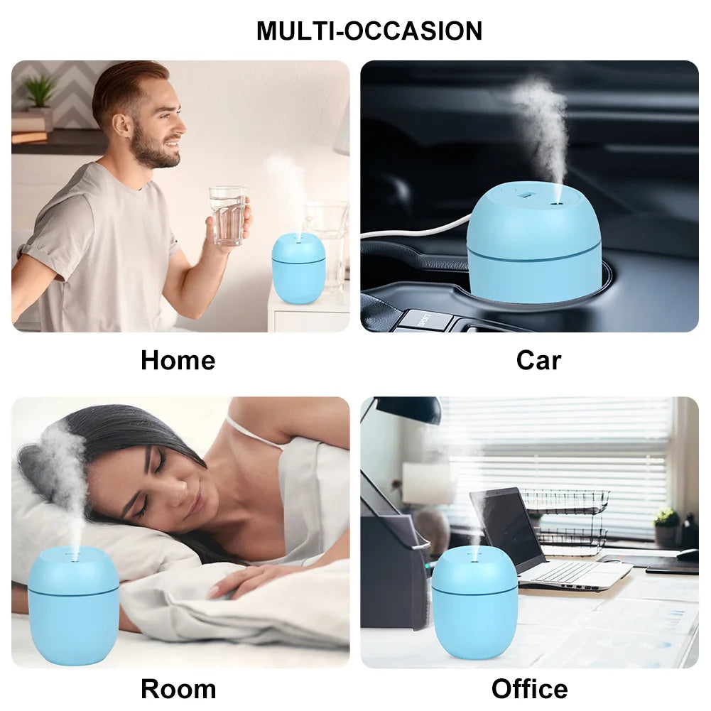Mini humidificador de aire USB, difusor de aceites esenciales para el hogar y el coche, generador de niebla silencioso ultrasónico con lámpara LED de Color
