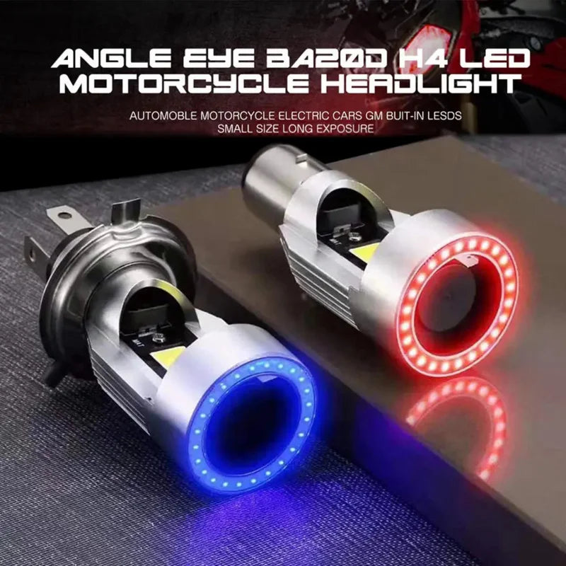 Bombilla con ventiladores H4 BA20D azul/rojo Ojo de Ángel LED faro de motocicleta Scooter faro de motocicleta bombilla DRL Accesorios
