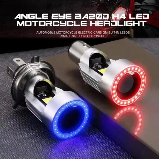 Bombilla con ventiladores H4 BA20D azul/rojo Ojo de Ángel LED faro de motocicleta Scooter faro de motocicleta bombilla DRL Accesorios