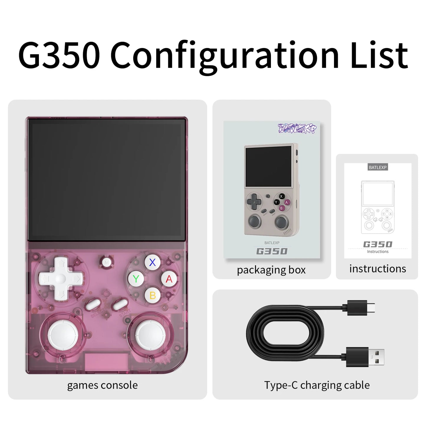 BATLEXP AMPOWN G350 reproductores de juegos portátiles 3,5 pulgadas IPS consola portátil Retro Consolas de videojuegos 3200mAh Linux Mini WIFI C2C