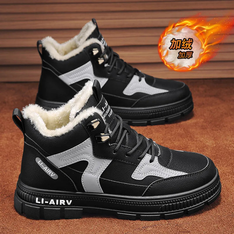 2024 nuevo modelo de zapatos de invierno para hombres, además de zapatillas de deporte gruesas y cálidas de terciopelo para nieve fría, zapatos deportivos informales blancos que combinan con todo para hombres