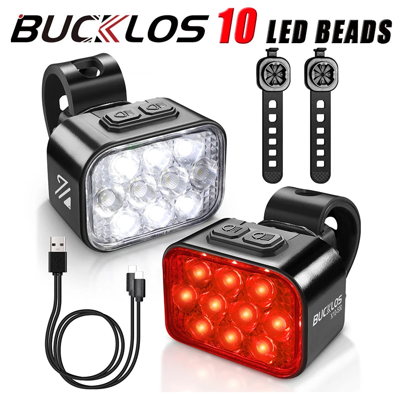 BUCKLOS luz trasera de bicicleta luz delantera 1100mAh LED COB lámpara de bicicleta impermeable USB recargable Mtb luces traseras de bicicleta de carretera piezas de bicicleta