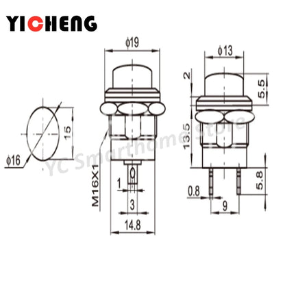 6 uds momentáneo SPST sin tapa redonda interruptor de botón AC 6A/125V 3A/250V 6 colores R13-507 botón momentáneo