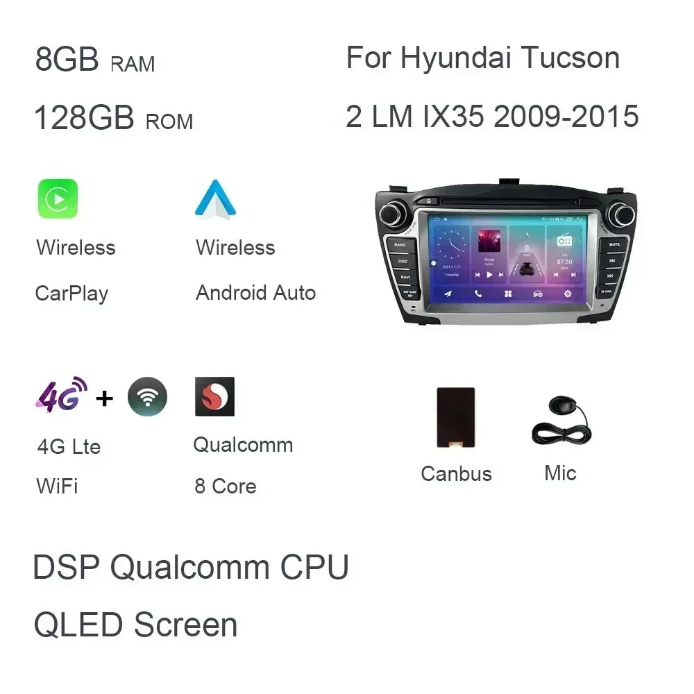 7 "Carplay DSP IPS Android 13,0 8GB + 128GB 8 núcleos reproductor Multimedia GPS Radio Wifi para Hyundai Tucson 2 LM IX35 2009-2015
