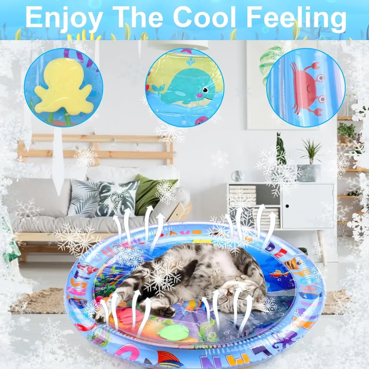 Estera de juego sensorial de agua, estera de agua inflable gruesa para gato y perro, estera de juego para mascotas con peces, mar, océano, juguete sensorial de agua