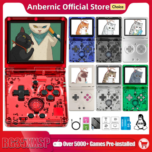 ANBERNIC nueva consola de juegos portátil RG35XXSP con tapa consola de videojuegos IPS de 3,5 pulgadas sistema Linux de 64 bits 64G reproducción en línea