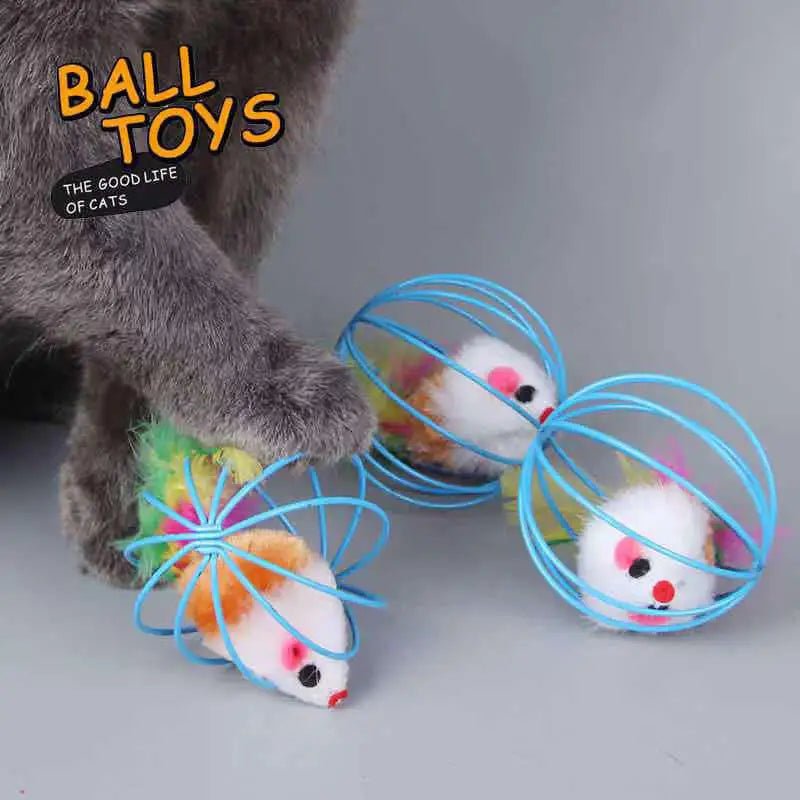 Ratón colorido popular en jaula, juguete para gatos dentro de arena, juguete interactivo para gatos