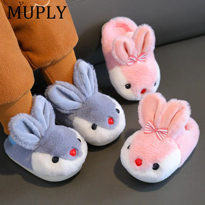 Zapatillas de algodón cálidas para niños y niñas, zapatillas de lana antideslizantes para interiores para niños y niñas, zapatos para el hogar, otoño e invierno