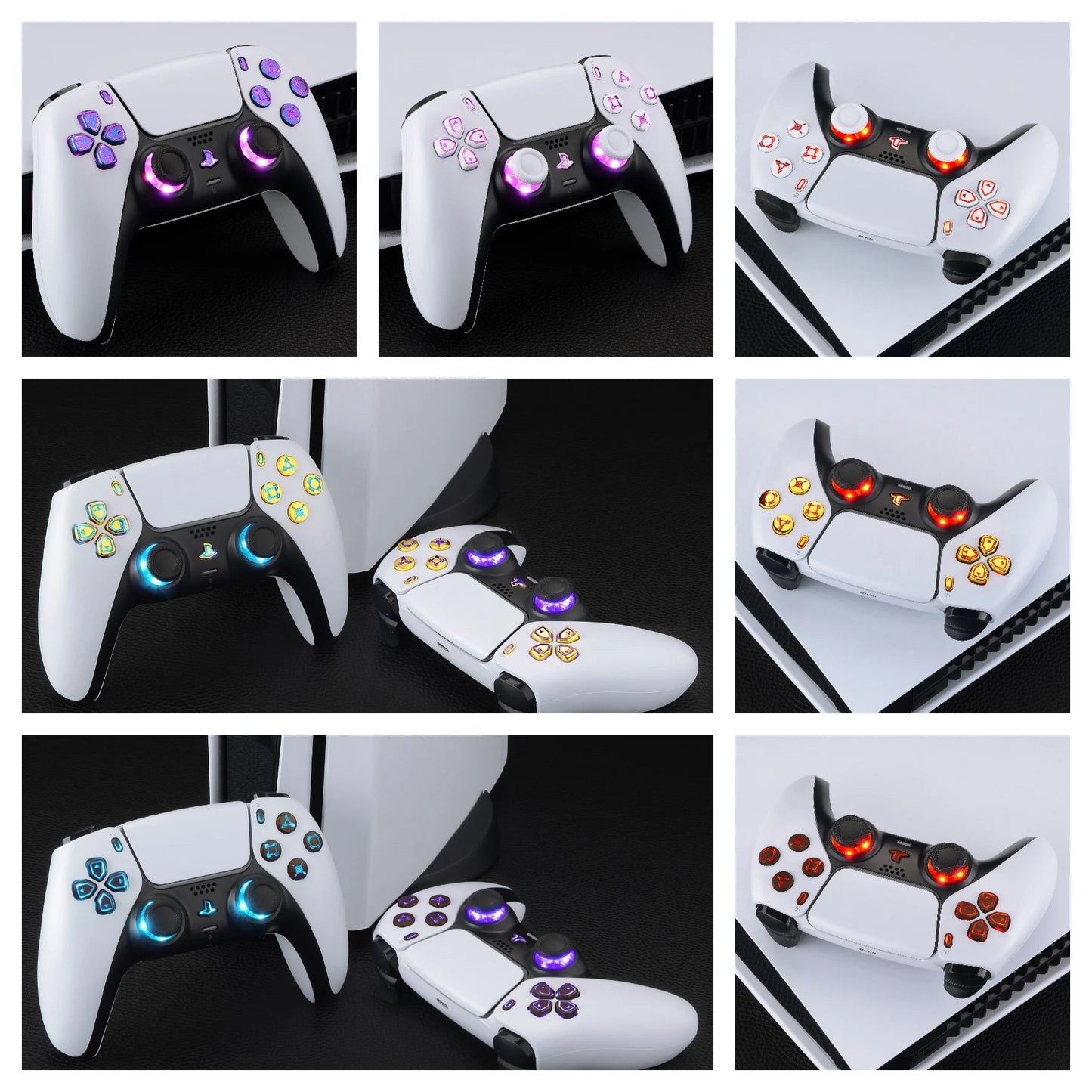 EXtremeRate 7 colores 9 modos iluminados Dpad Thumbsticks Share Home Face Buttons para controlador ps5 BDM-030 y BDM-040 y BDM-050