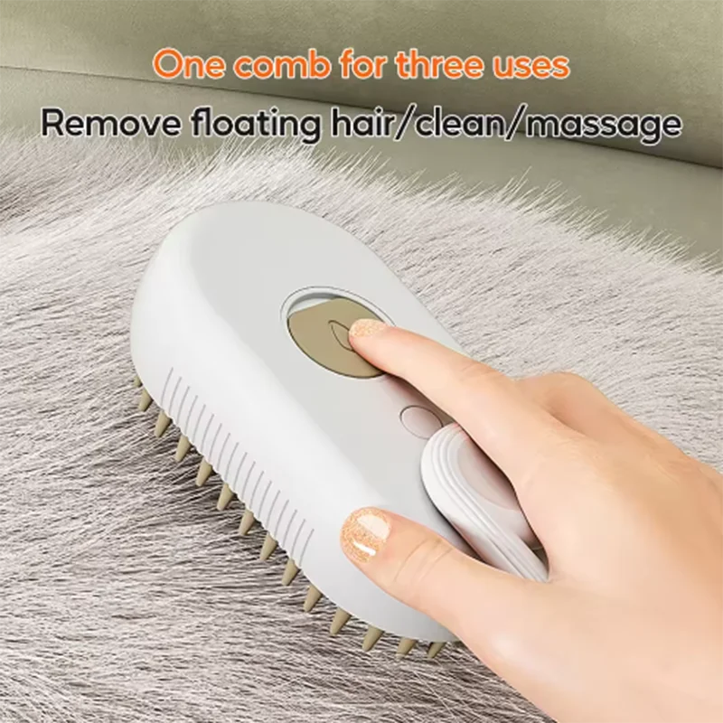 Cepillo de masaje en aerosol para perros y gatos, pulverizador de vapor de un botón, cepillo de depilación flotante giratorio plegable para baño, peine