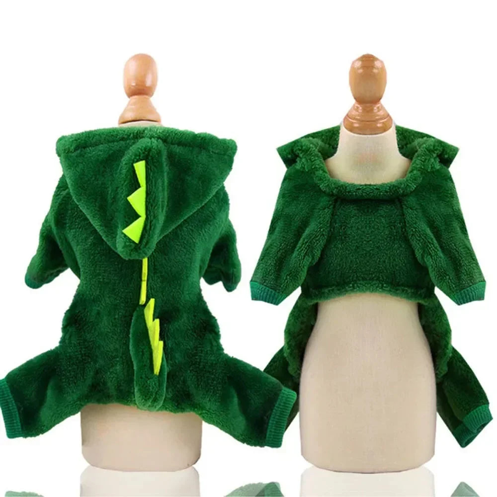 Ropa de Halloween para perros y gatos, disfraz divertido de dinosaurio para perros pequeños, abrigo cálido de invierno para gatos, sudaderas con capucha de lana