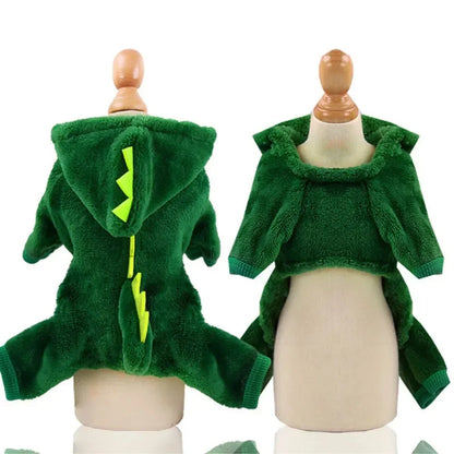 Ropa de Halloween para perros y gatos, disfraz divertido de dinosaurio para perros pequeños, abrigo cálido de invierno para gatos, sudaderas con capucha de lana