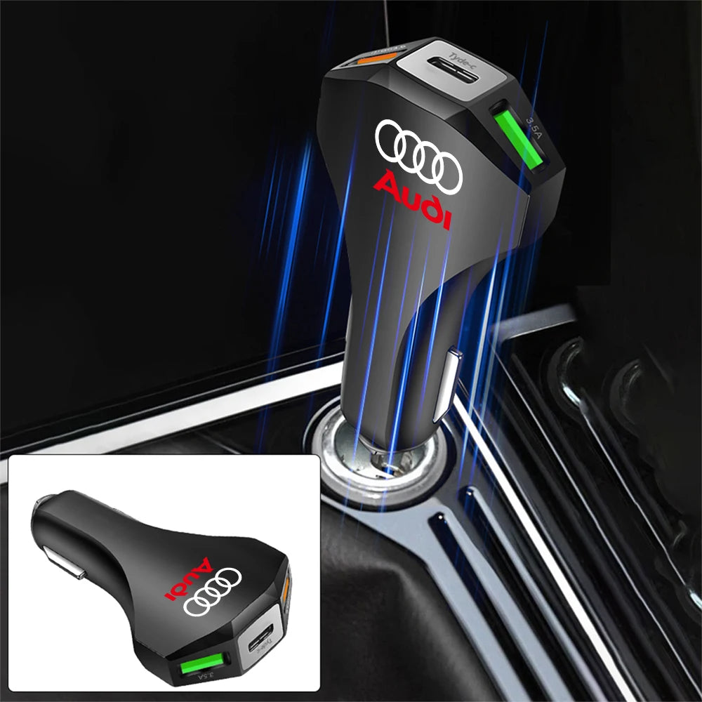 Cargador de coche con puertos USB tipo C, adaptador de carga súper rápida para Audi Sline Quattro RS S TT A1 A2 A3 A4 A5 A6 A7 A8 Q1 Q2 Q3 Q4 S4S