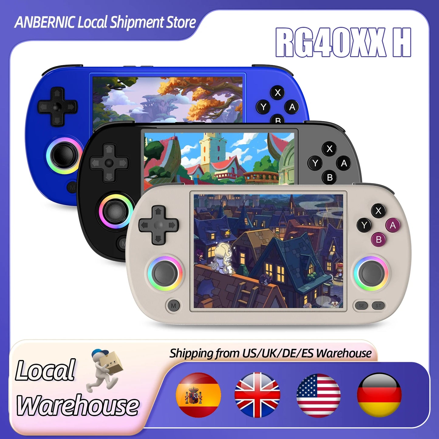 ANBERNIC-consola de juegos portátil RG40XX H, sistema Linux con pantalla IPS de 4,0 pulgadas, tarjeta TF integrada de 64G, 5488 juegos, compatible con salida de HD-TV
