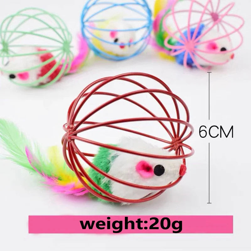Ratón colorido popular en jaula, juguete para gatos dentro de arena, juguete interactivo para gatos