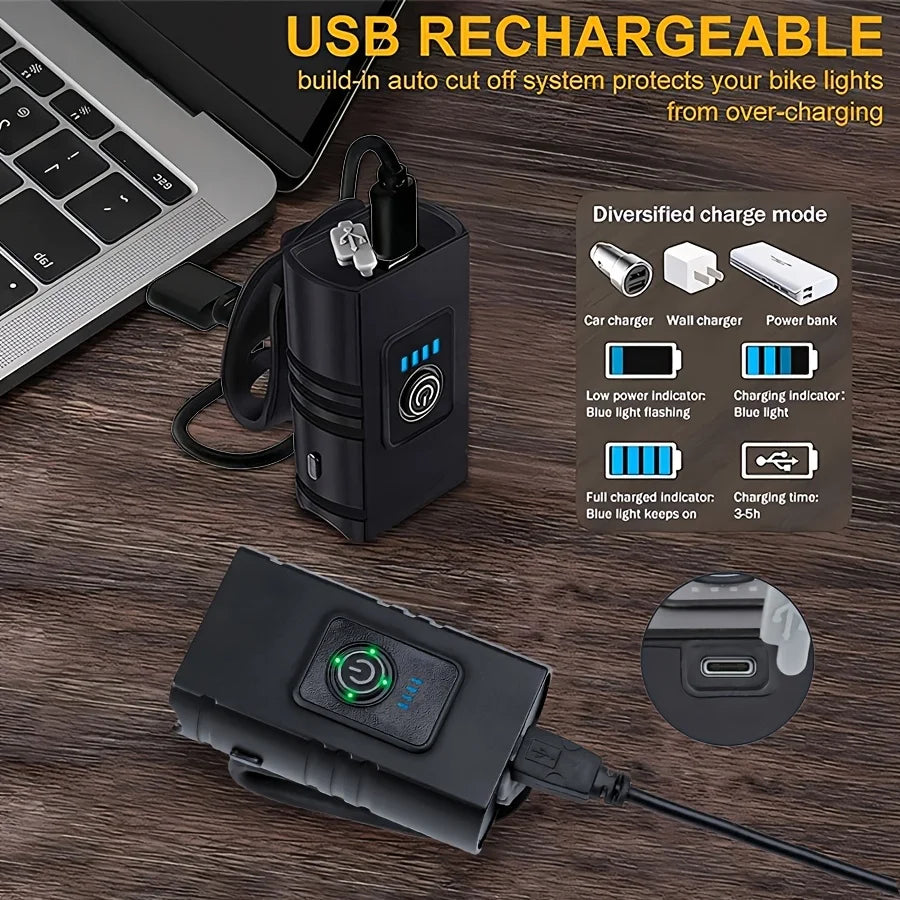 1 unidad, Material plástico, iluminación led, carga USB de faros de bicicleta, adecuado para faros de bicicleta, carrera nocturna, ca