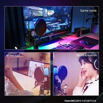 Micrófono USB portátil, micrófono RGB, condensador, micrófono para juegos con cable para estudio de grabación de Podcast, Streaming, portátil y de escritorio