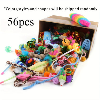 Paquete mixto de juguetes para gatos de 56 piezas/28 piezas/14 piezas. Una combinación de varios juguetes de plástico y juguetes de peluche adecuados para múltiples gatos para jugar
