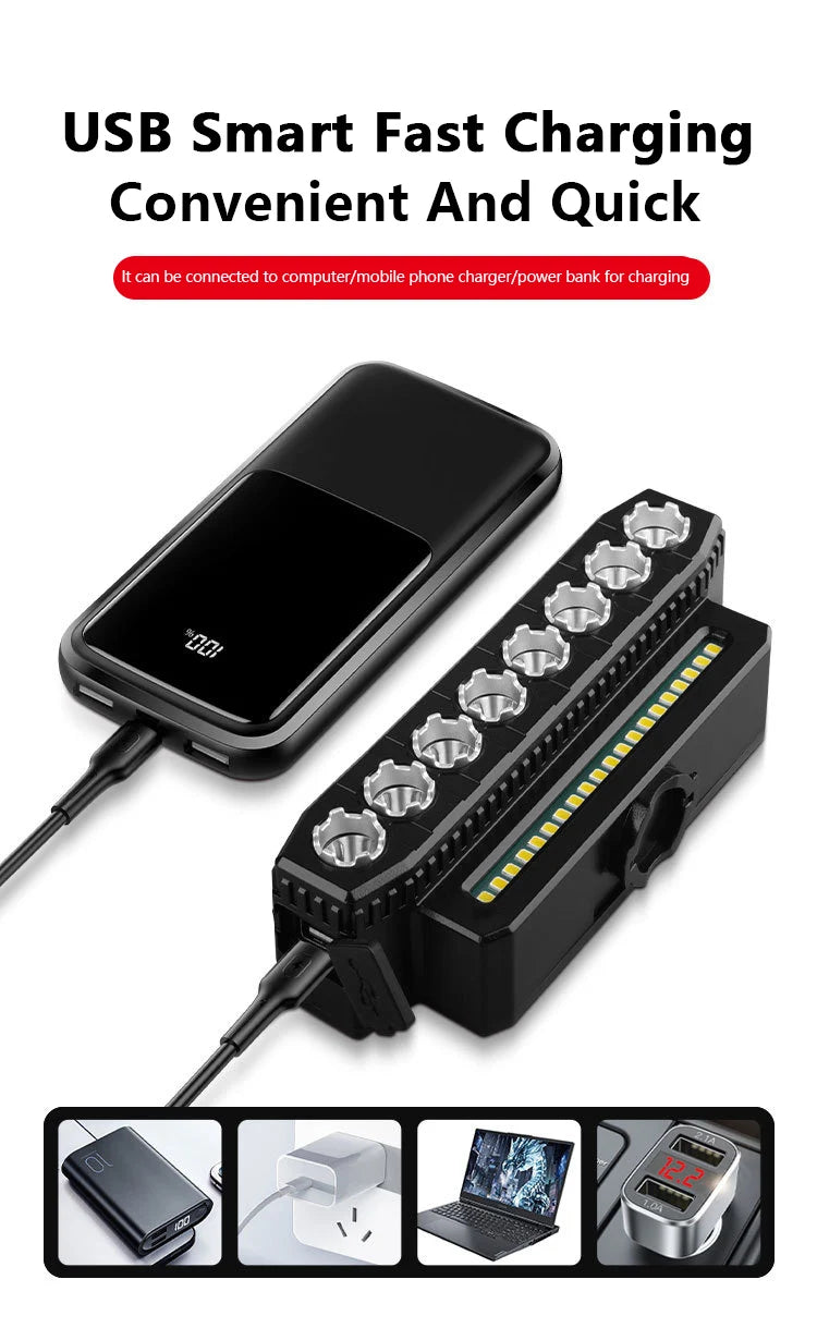 Luz delantera de bicicleta LED 5/8 recargable por USB 130dB bocina de bicicleta fácil de instalar 6 modos luz de timbre de bicicleta