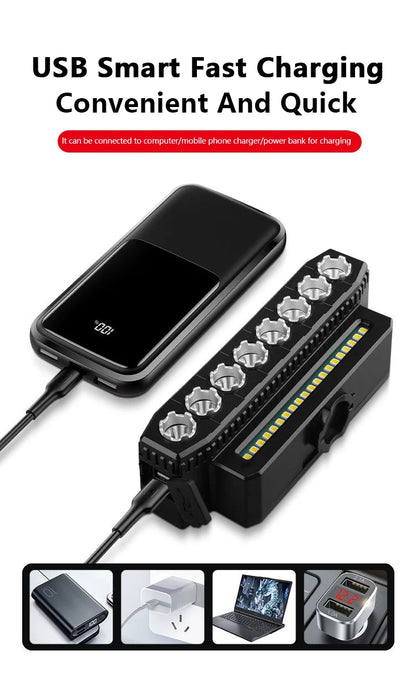 Luz delantera de bicicleta LED 5/8 recargable por USB 130dB bocina de bicicleta fácil de instalar 6 modos luz de timbre de bicicleta