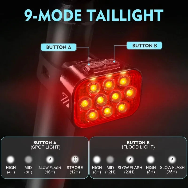 BUCKLOS luz trasera de bicicleta luz delantera 1100mAh LED COB lámpara de bicicleta impermeable USB recargable Mtb luces traseras de bicicleta de carretera piezas de bicicleta