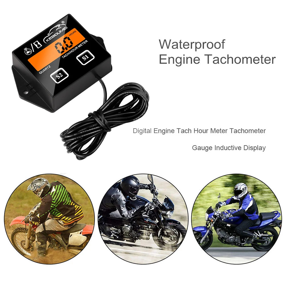 El más nuevo tacómetro Digital LCD para Motor, medidor de horas, tacómetro, pantalla inductiva para motocicleta, Motor de carrera, coche marino, barco