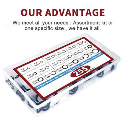 Kit de juntas tóricas de goma de 255 piezas, kit surtido de sellado de juntas de arandela NBR métrica de 18 tamaños, para grifo de plomería, automóvil, aire o gas