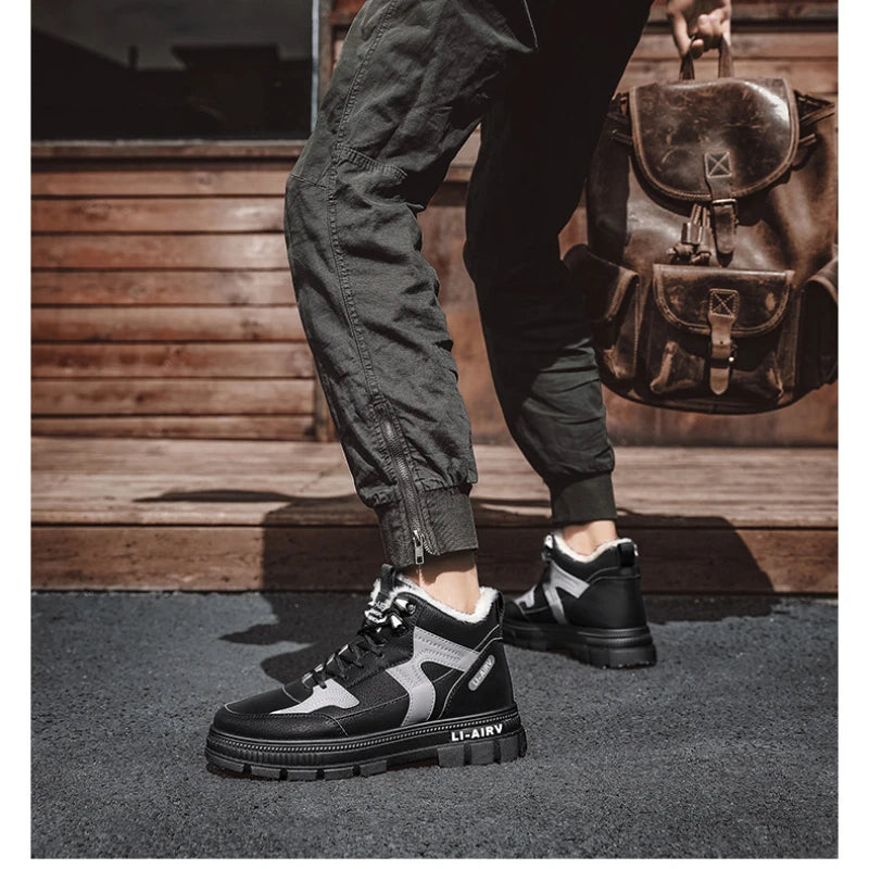 2024 nuevo modelo de zapatos de invierno para hombres, además de zapatillas de deporte gruesas y cálidas de terciopelo para nieve fría, zapatos deportivos informales blancos que combinan con todo para hombres