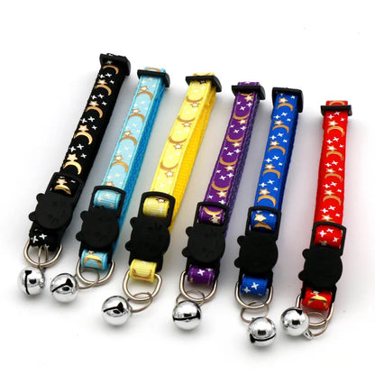 Collar de gato con campana, estrella de dibujos animados, Luna, perro, cachorro, gato, gatito, Collar de anillo de campana de seguridad ajustable, joyería para gato