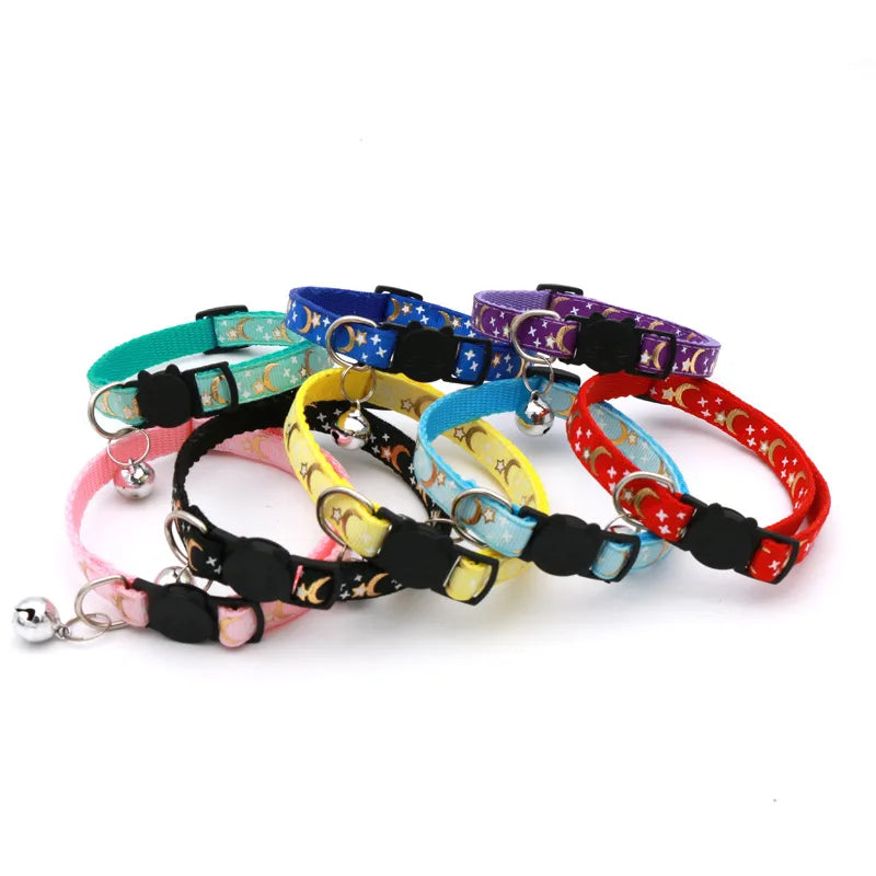 Collar de gato con campana, estrella de dibujos animados, Luna, perro, cachorro, gato, gatito, Collar de anillo de campana de seguridad ajustable, joyería para gato