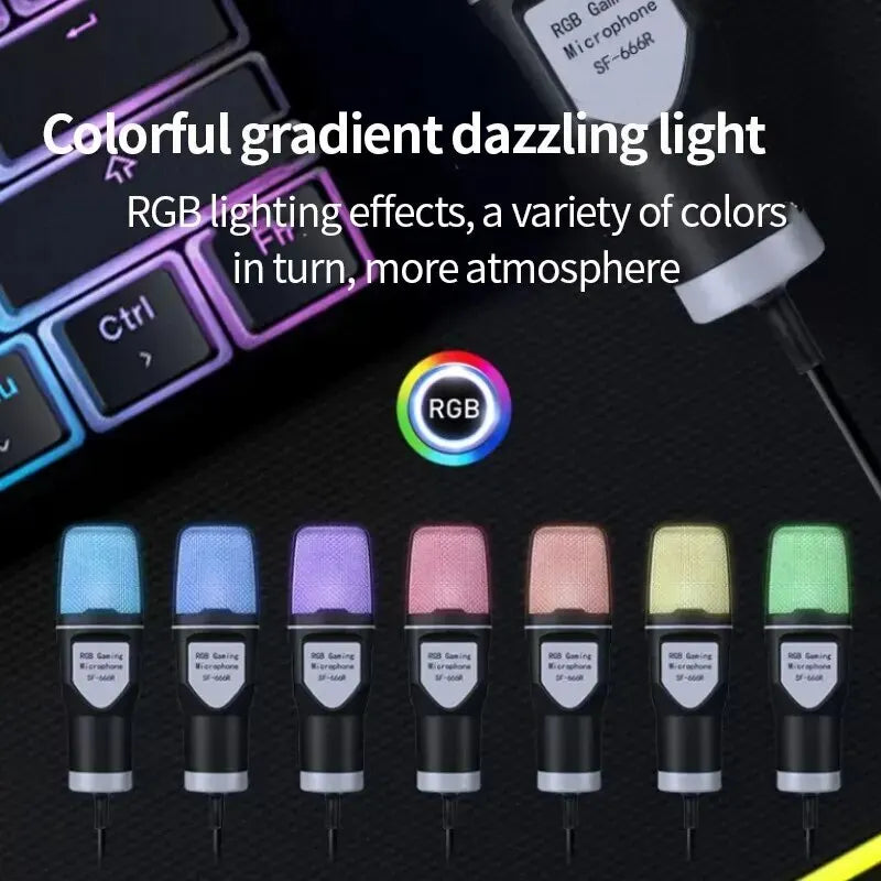 Micrófono USB portátil, micrófono RGB, condensador, micrófono para juegos con cable para estudio de grabación de Podcast, Streaming, portátil y de escritorio
