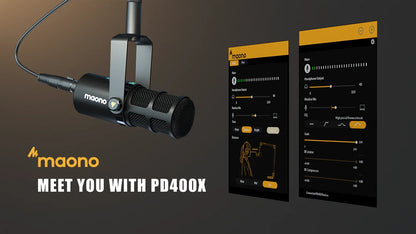 Maono USB/XLR Micrófono dinámico profesional Todo de metal con ganancia de silencio de un toque Conector para auriculares y control de volumen para Podcasting Live Streaming Youtube  PD400X