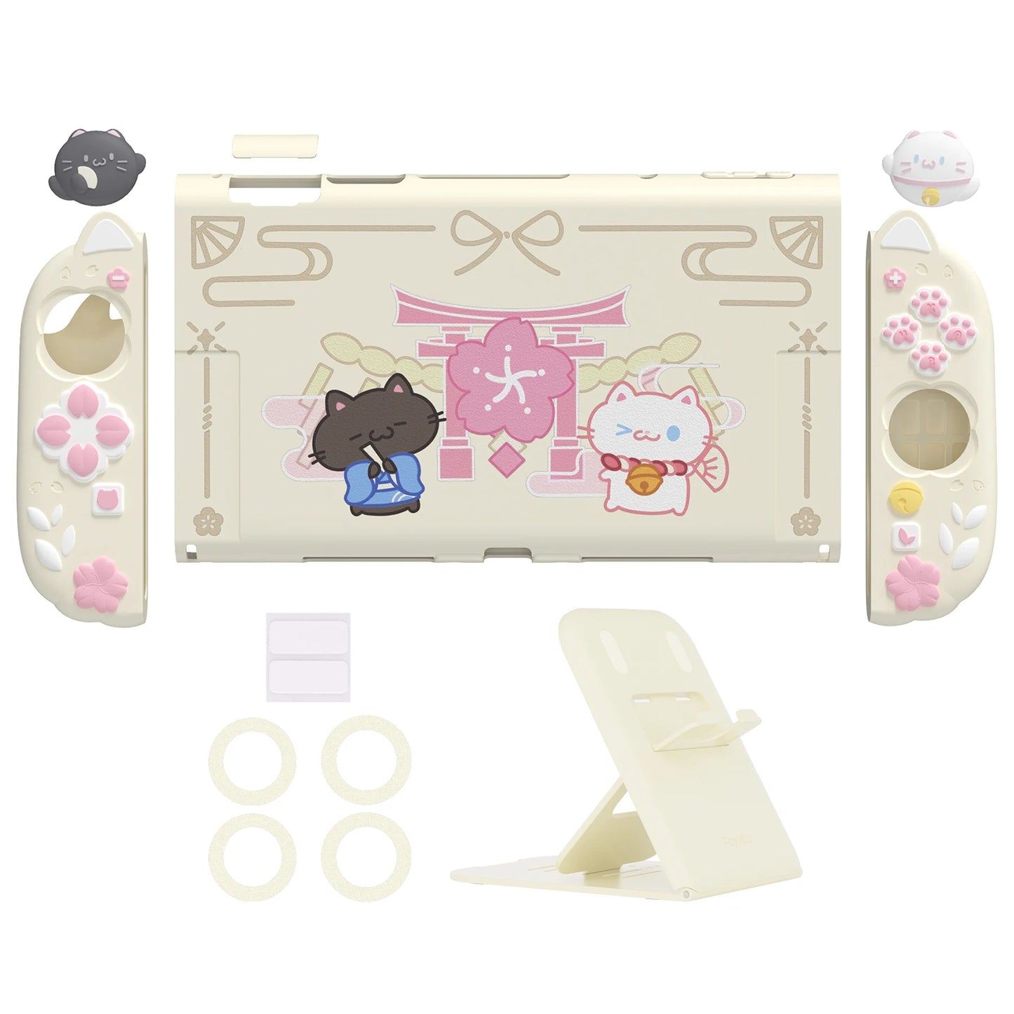 PlayVital Funda acoplable con diseño de gatito y flor de cerezo para Nintendo Switch 2, empuñadura de silicona rosa y carcasa para PC/funda Joycon con pata de oreja de gato
