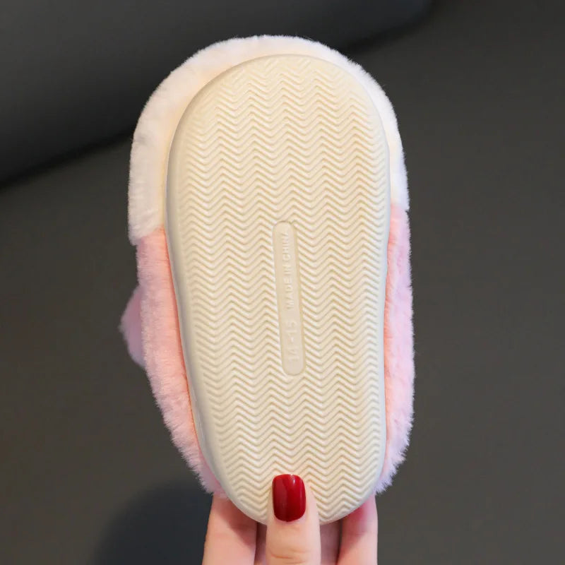 Zapatillas de algodón cálidas para niños y niñas, zapatillas de lana antideslizantes para interiores para niños y niñas, zapatos para el hogar, otoño e invierno
