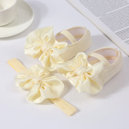 1 Juego de zapatos antideslizantes con lazo grande para bebé, diadema para recién nacido, zapatos para antes de caminar, calcetines de suelo sólidos, calcetines para niñas y niños, tocados