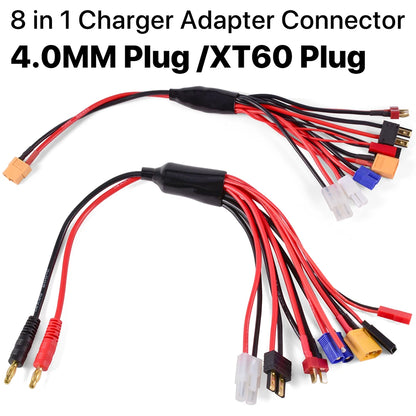 Conector adaptador de cargador RC 8 en 1, cargador 4,0mm Banana XT60 TRX Tamiya Lipo para coche RC Drone Imax B6 B6AC Cable de batería