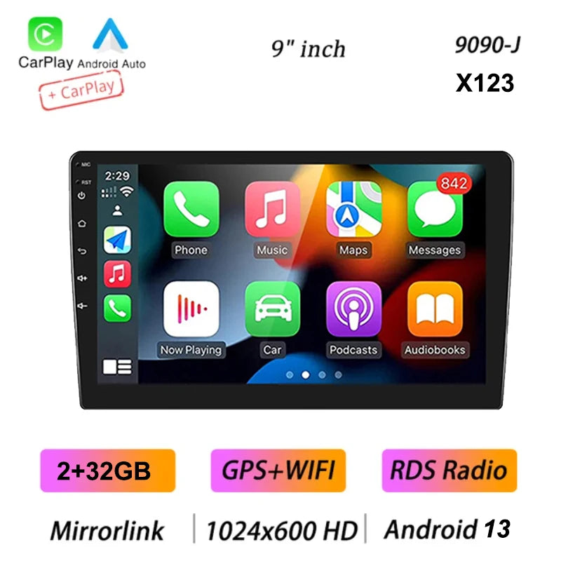 Reproductor Multimedia Universal de 7, 9 y 10 pulgadas pantalla coche android auto con GPS carplay inalambrico WIFI, CarPlay inalámbrico, Android 13, 2 Din, Radio FM, RECEPTOR ESTÉREO sistemas inteligentes de coche