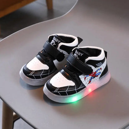Zapatillas de deporte Disney para niños y niñas, zapatos deportivos con luz Led de Spiderman, zapatos para estudiantes, zapatos antideslizantes con gancho para niños, zapatos de cesta para exteriores
