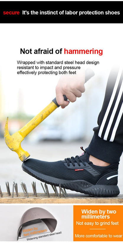 Zapatillas de trabajo con punta de acero para hombre, zapatos de seguridad, botas de trabajo a prueba de perforaciones, calzado Indestructible de moda
