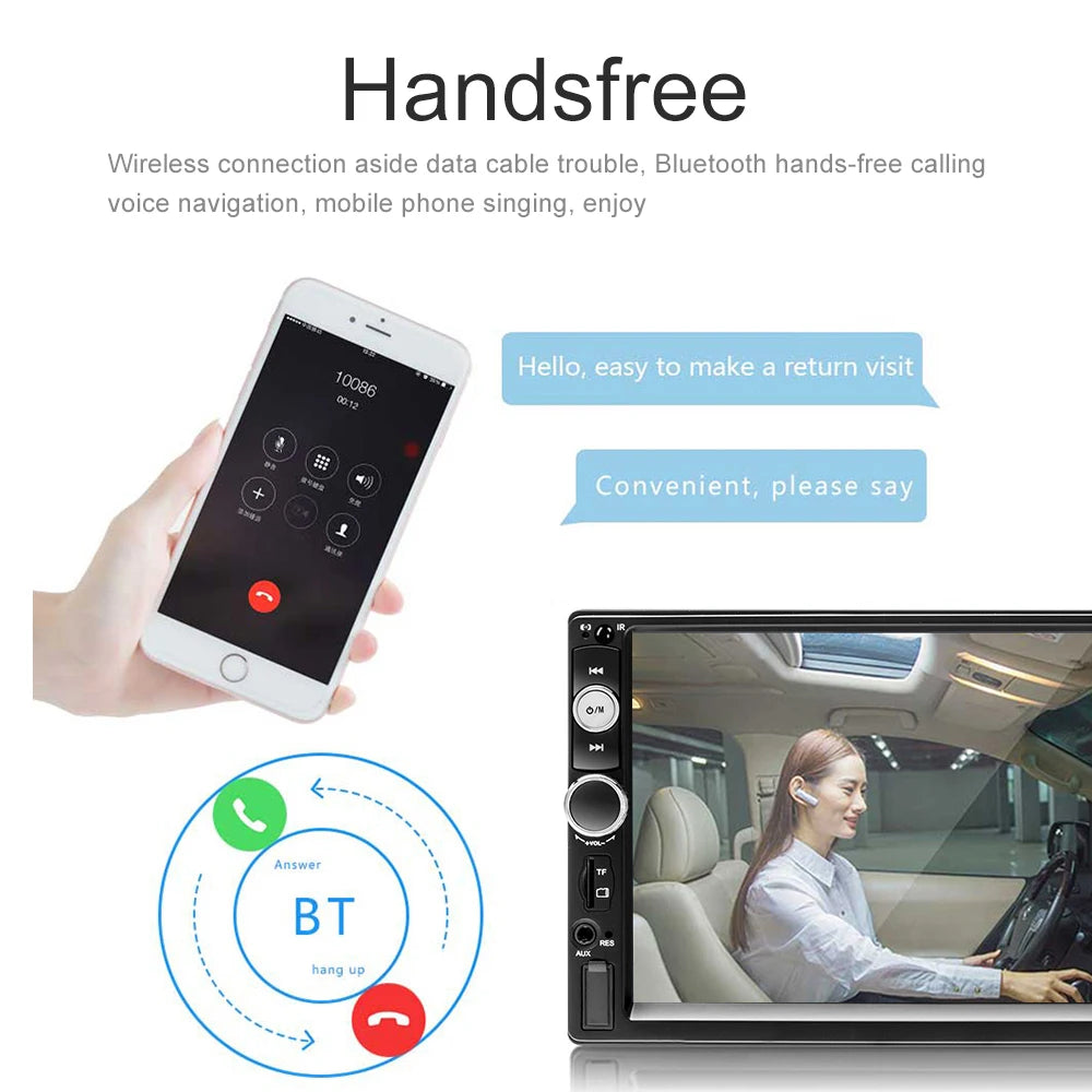 Podofo 2 din Radio de coche 7 "HD Autoradio reproductor Multimedia 2DIN pantalla táctil Auto audio estéreo de coche MP5 Bluetooth USB TF FM cámara