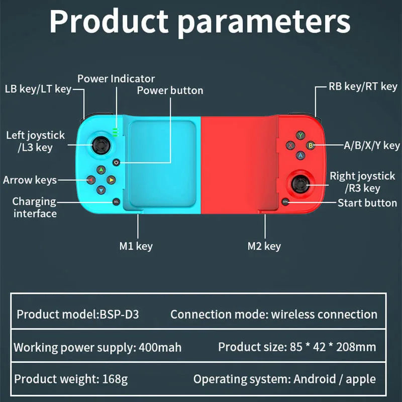 Mando inalámbrico D3 BT5.0, controlador de juego extensible para teléfono móvil, Android IOS, Joystick Eat Chicken Gamepad para PS4 SwitchPC