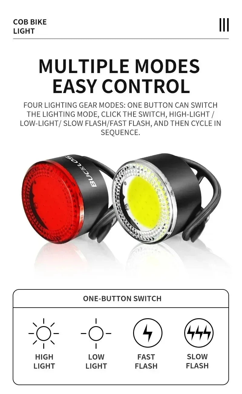 BUCKLOS luz trasera de bicicleta luz delantera 1100mAh LED COB lámpara de bicicleta impermeable USB recargable Mtb luces traseras de bicicleta de carretera piezas de bicicleta