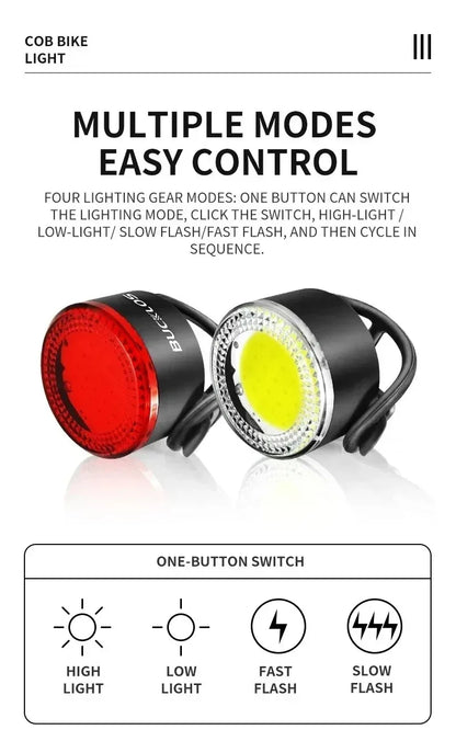 BUCKLOS luz trasera de bicicleta luz delantera 1100mAh LED COB lámpara de bicicleta impermeable USB recargable Mtb luces traseras de bicicleta de carretera piezas de bicicleta