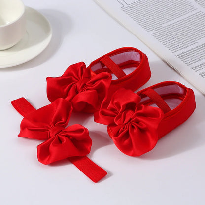 1 Juego de zapatos antideslizantes con lazo grande para bebé, diadema para recién nacido, zapatos para antes de caminar, calcetines de suelo sólidos, calcetines para niñas y niños, tocados