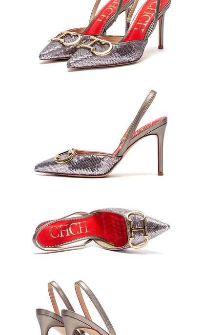 CHCH Tacones altos para mujer 2025 Punta afilada Destiny Punta cerrada Tacones de tiras Zapatos de vestir de fiesta nupcial de boda sexy 9 cm