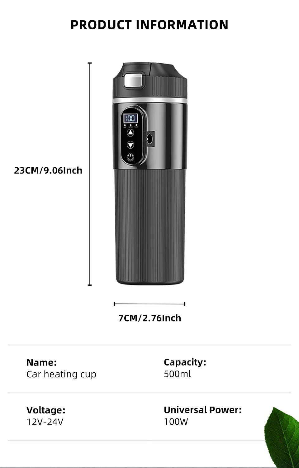 Tetera con taza calefactora eléctrica de 12V/24V y 500ML, botella con calentador de agua de acero inoxidable 304, apagado automático, taza de ebullición rápida para coche de viaje